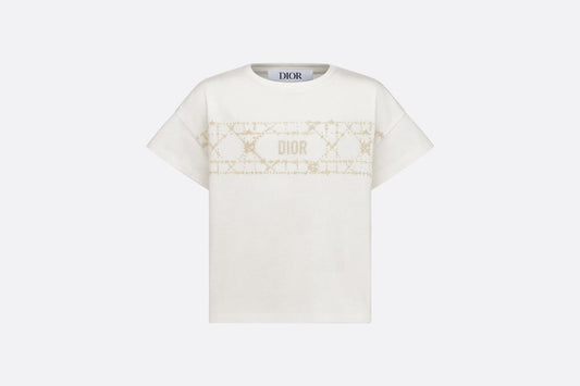 Kid's T-Shirt • Ivory Cotton Jersey with Pale Gold-Tone Cannage Motif