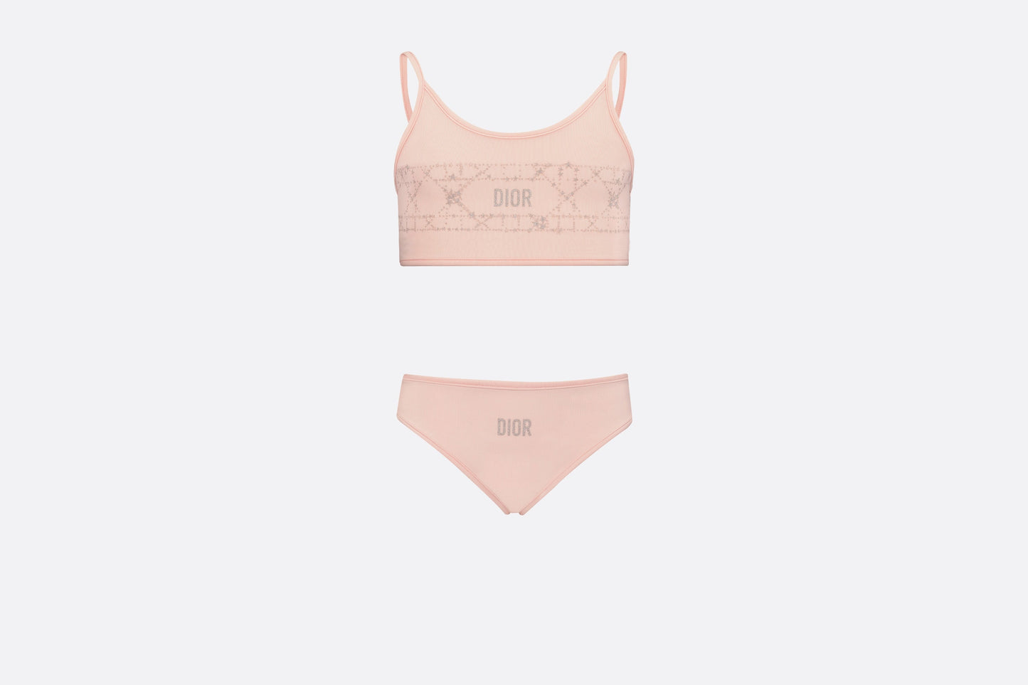 Kid's Two-Piece Swimsuit • Pale Pink Technical Fabric with Pale Gold-Tone Cannage Motif