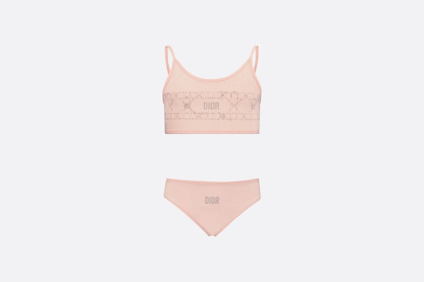 Kid's Two-Piece Swimsuit • Pale Pink Technical Fabric with Pale Gold-Tone Cannage Motif