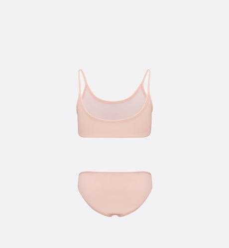 Kid's Two-Piece Swimsuit • Pale Pink Technical Fabric with Pale Gold-Tone Cannage Motif