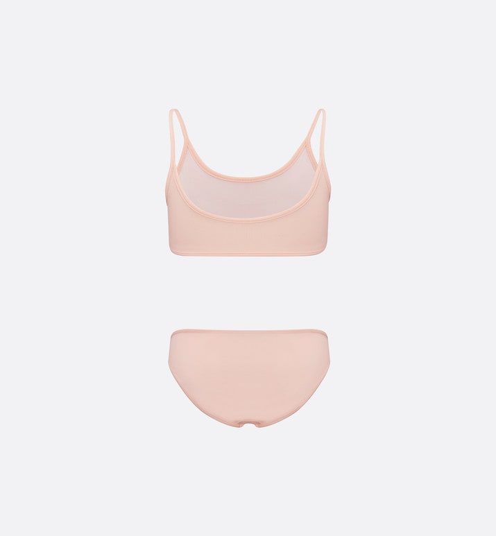 Kid's Two-Piece Swimsuit • Pale Pink Technical Fabric with Pale Gold-Tone Cannage Motif