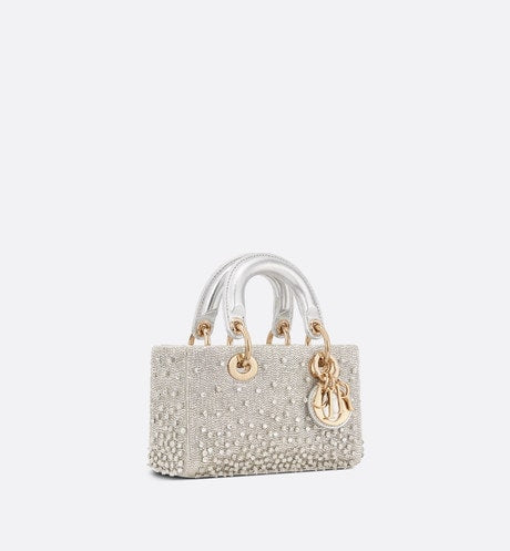 Lady D-Joy Micro Bag • Silver-Tone Satin with Gradient Bead Embroidery