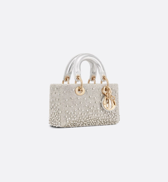 Lady D-Joy Micro Bag • Silver-Tone Satin with Gradient Bead Embroidery