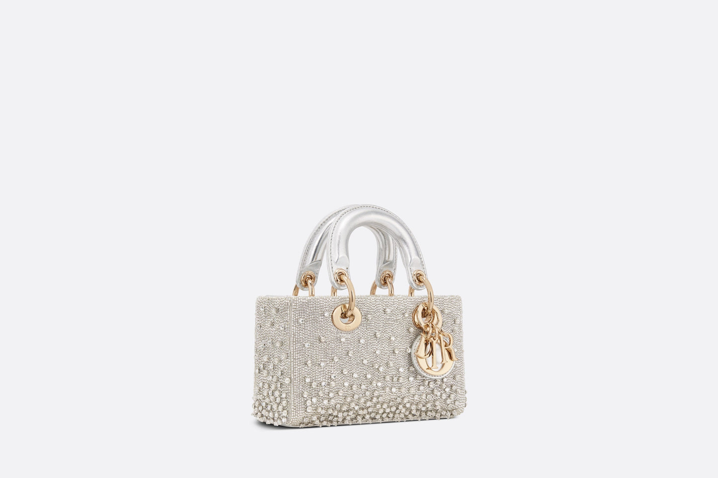 Lady D-Joy Micro Bag • Silver-Tone Satin with Gradient Bead Embroidery