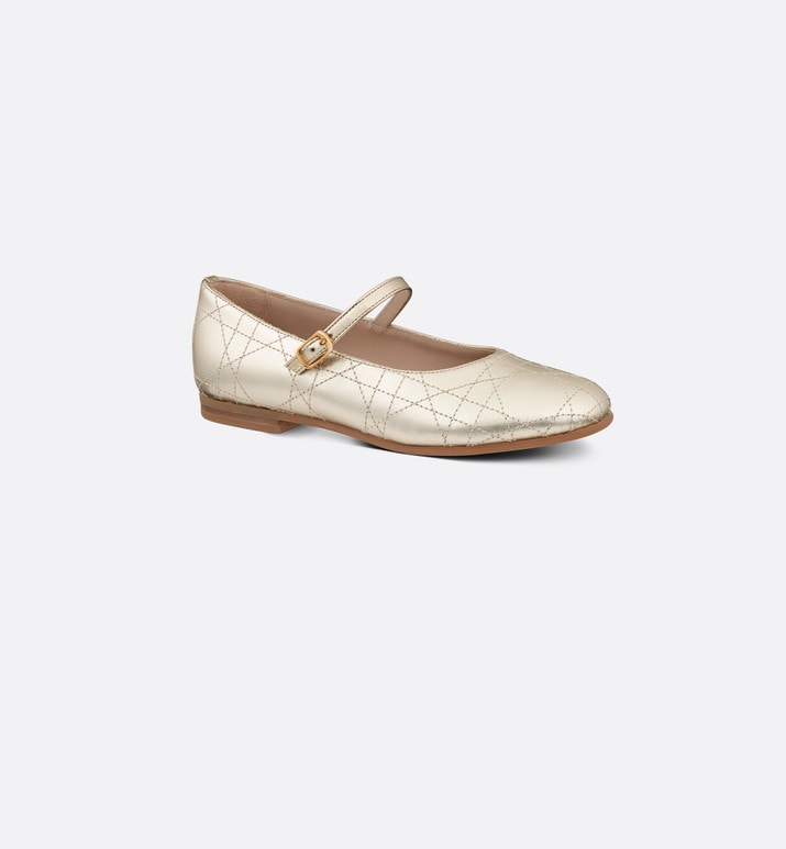 Kid's Ballet Flat • Gold-Tone Cannage Calfskin