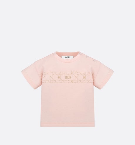 Baby T-Shirt • Pale Pink Cotton Jersey with Pale Gold-Tone Cannage Motif