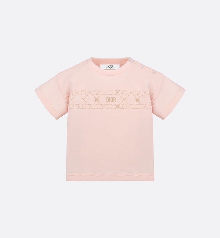 Baby T-Shirt • Pale Pink Cotton Jersey with Pale Gold-Tone Cannage Motif