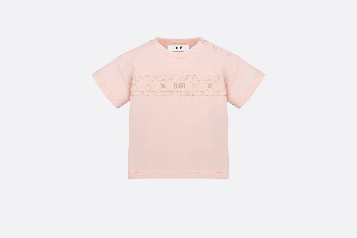 Baby T-Shirt • Pale Pink Cotton Jersey with Pale Gold-Tone Cannage Motif