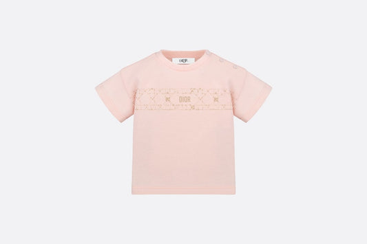 Baby T-Shirt • Pale Pink Cotton Jersey with Pale Gold-Tone Cannage Motif