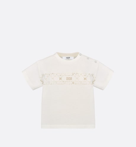 Baby T-Shirt • Ivory Cotton Jersey with Pale Gold-Tone Cannage Motif