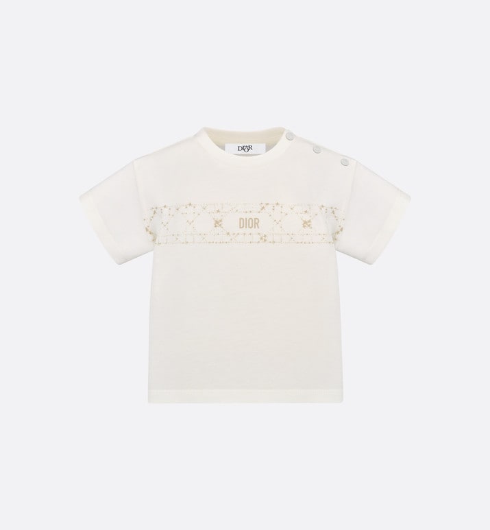 Baby T-Shirt • Ivory Cotton Jersey with Pale Gold-Tone Cannage Motif