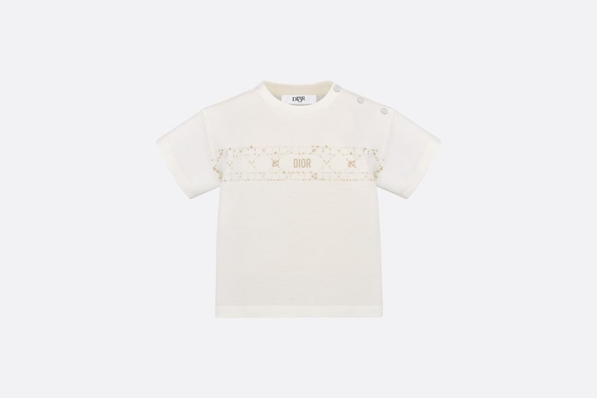 Baby T-Shirt • Ivory Cotton Jersey with Pale Gold-Tone Cannage Motif