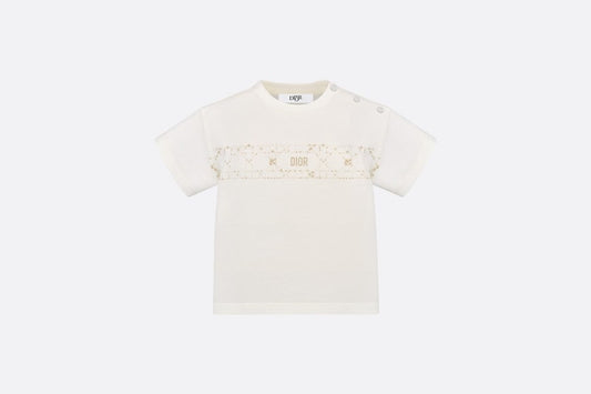 Baby T-Shirt • Ivory Cotton Jersey with Pale Gold-Tone Cannage Motif