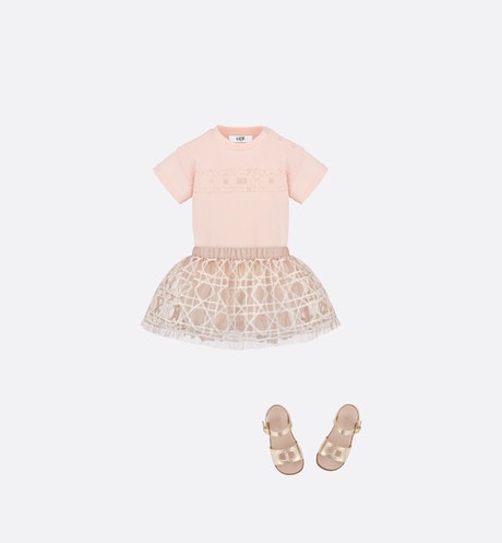 Baby T-Shirt • Pale Pink Cotton Jersey with Pale Gold-Tone Cannage Motif