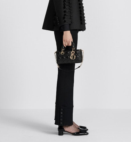 Small Lady D-Joy Bag • Black Patent Cannage Calfskin