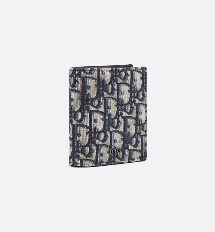 Compact Vertical Wallet • Beige and Black Dior Oblique Jacquard