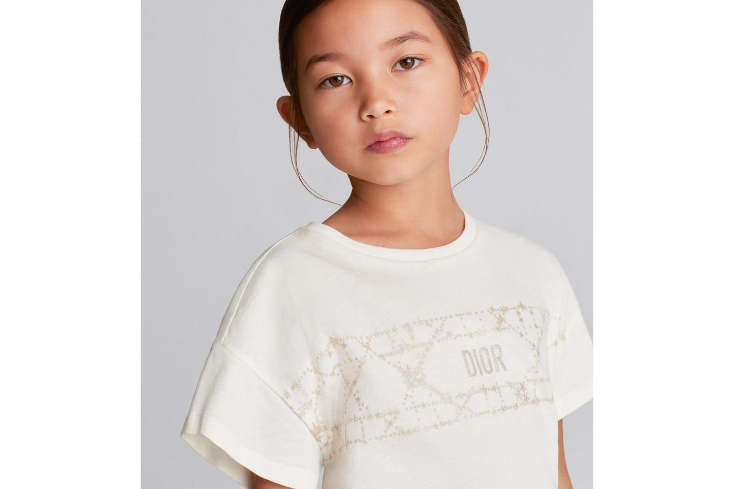 Kid's T-Shirt • Ivory Cotton Jersey with Pale Gold-Tone Cannage Motif