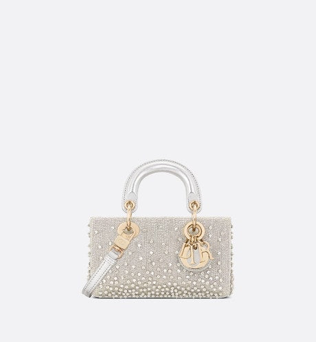 Lady D-Joy Micro Bag • Silver-Tone Satin with Gradient Bead Embroidery