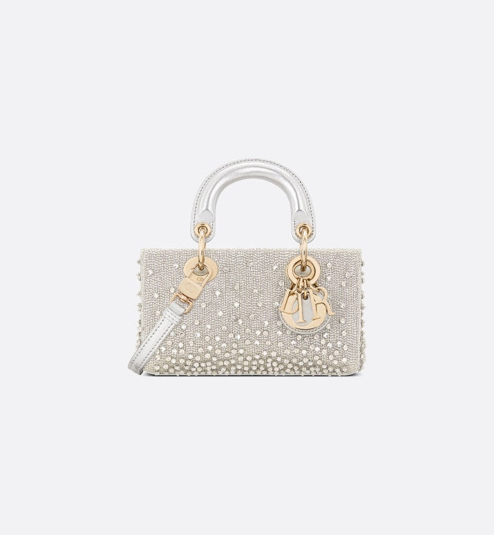 Lady D-Joy Micro Bag • Silver-Tone Satin with Gradient Bead Embroidery