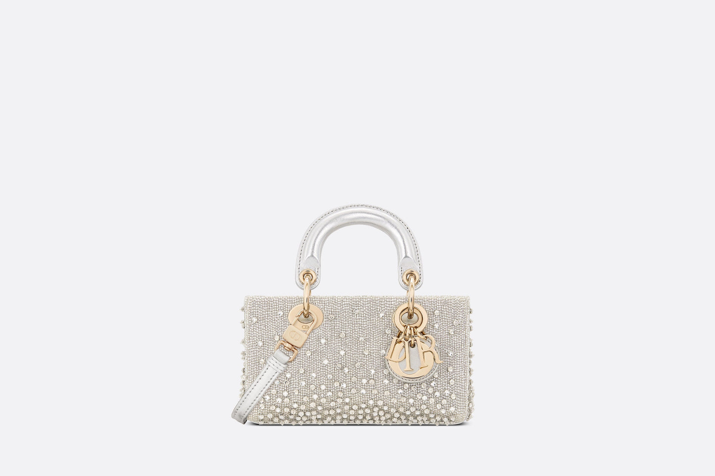 Lady D-Joy Micro Bag • Silver-Tone Satin with Gradient Bead Embroidery