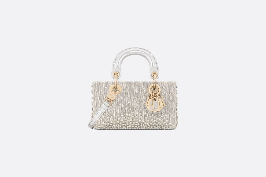 Lady D-Joy Micro Bag • Silver-Tone Satin with Gradient Bead Embroidery