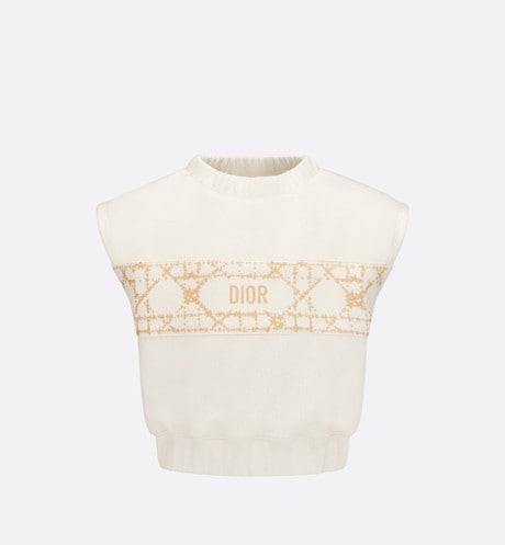 Kid's Sleeveless Cropped T-Shirt • Ivory Cotton-Blend Fleece with Pale Gold-Tone Cannage Motif