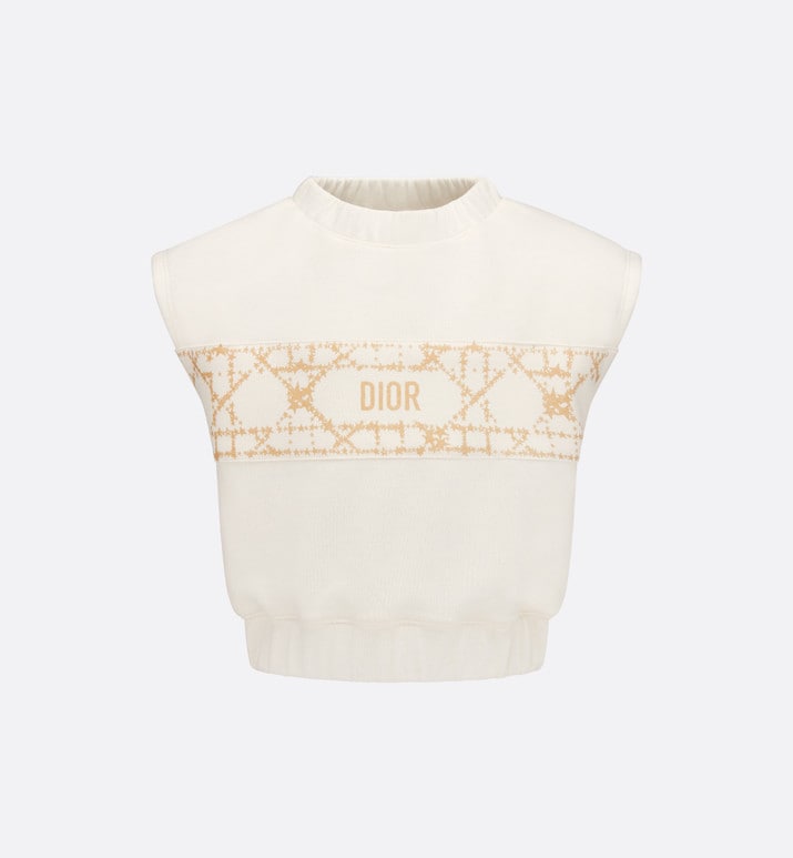 Kid's Sleeveless Cropped T-Shirt • Ivory Cotton-Blend Fleece with Pale Gold-Tone Cannage Motif