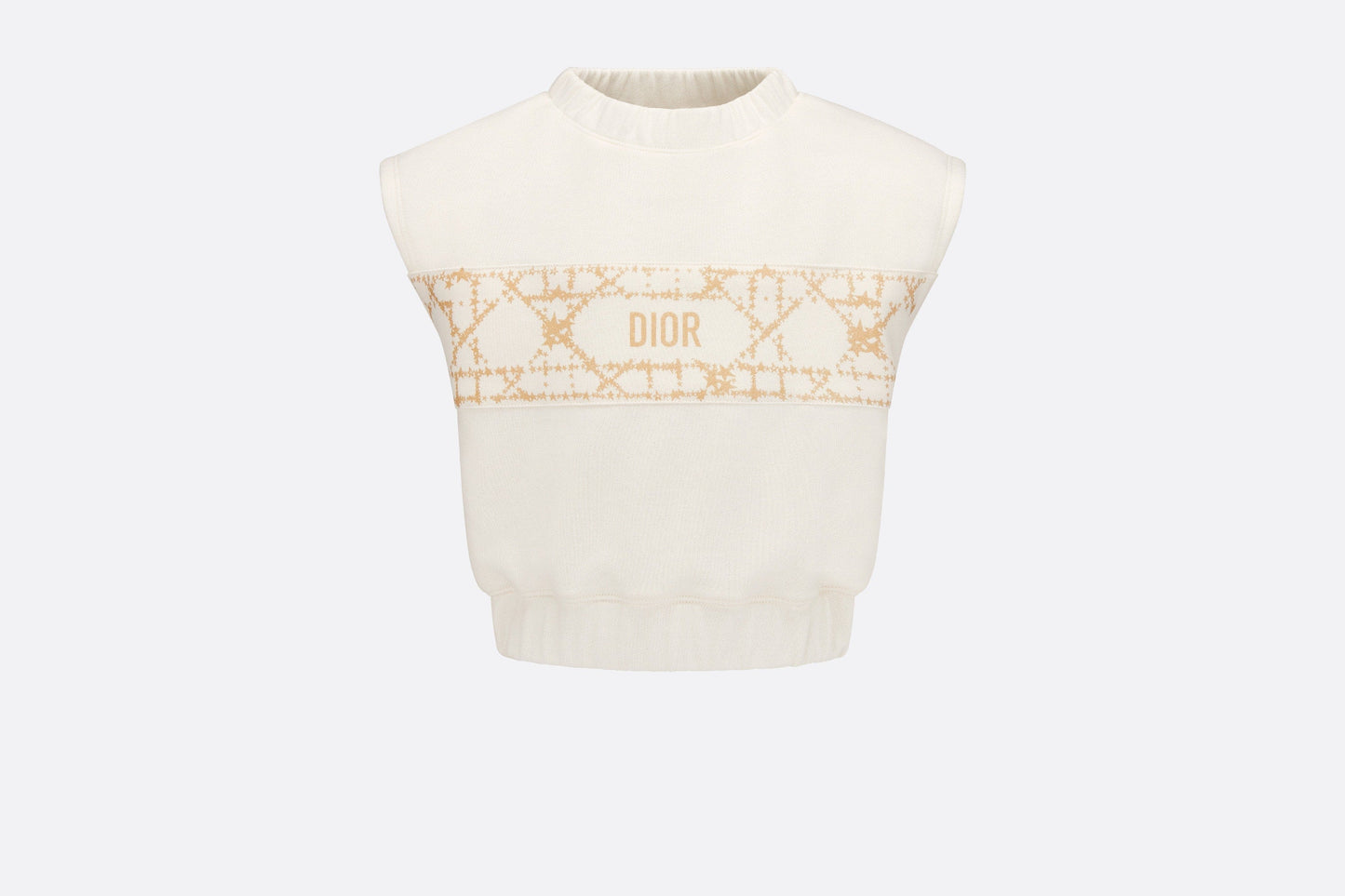 Kid's Sleeveless Cropped T-Shirt • Ivory Cotton-Blend Fleece with Pale Gold-Tone Cannage Motif