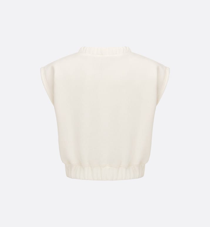 Kid's Sleeveless Cropped T-Shirt • Ivory Cotton-Blend Fleece with Pale Gold-Tone Cannage Motif