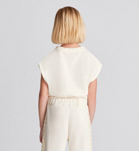 Kid's Sleeveless Cropped T-Shirt • Ivory Cotton-Blend Fleece with Pale Gold-Tone Cannage Motif