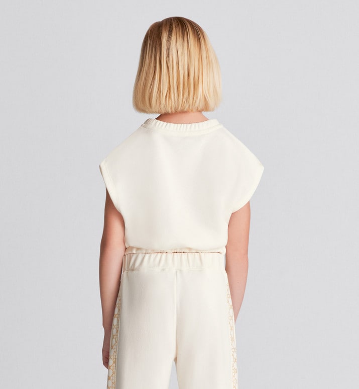 Kid's Sleeveless Cropped T-Shirt • Ivory Cotton-Blend Fleece with Pale Gold-Tone Cannage Motif