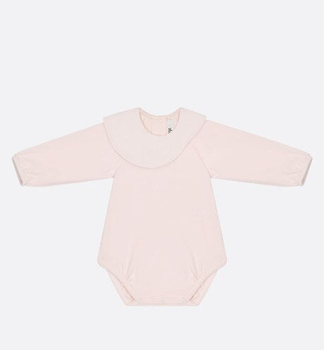 Baby Long-Sleeved Onesie • Pale Pink Cannage Jersey and Cotton Voile