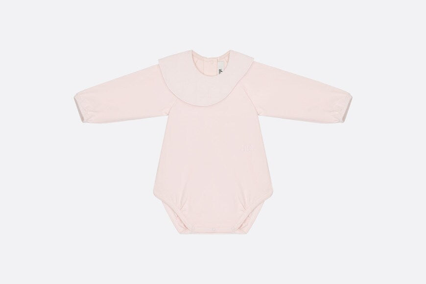 Baby Long-Sleeved Onesie • Pale Pink Cannage Jersey and Cotton Voile
