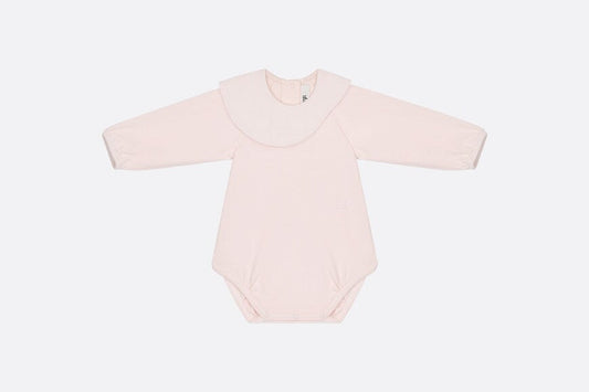 Baby Long-Sleeved Onesie • Pale Pink Cannage Jersey and Cotton Voile