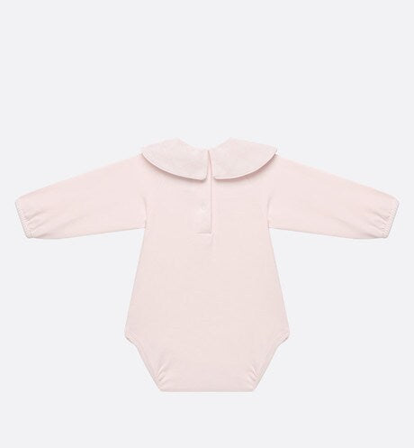 Baby Long-Sleeved Onesie • Pale Pink Cannage Jersey and Cotton Voile