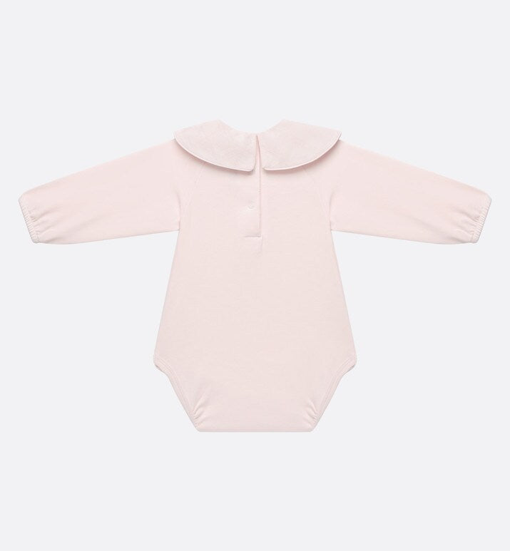 Baby Long-Sleeved Onesie • Pale Pink Cannage Jersey and Cotton Voile