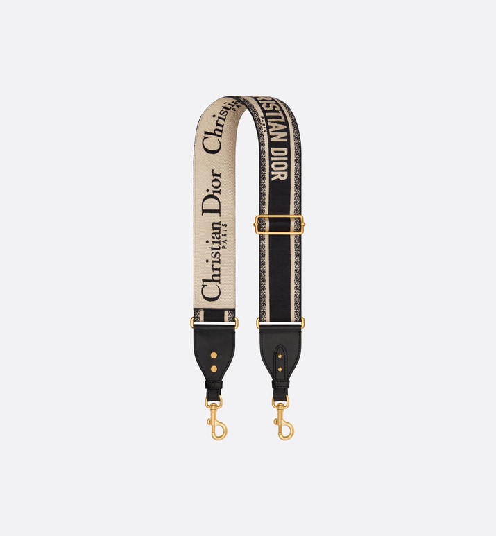 Adjustable Shoulder Strap with Ring • Black Christian Dior Paris Embroidery