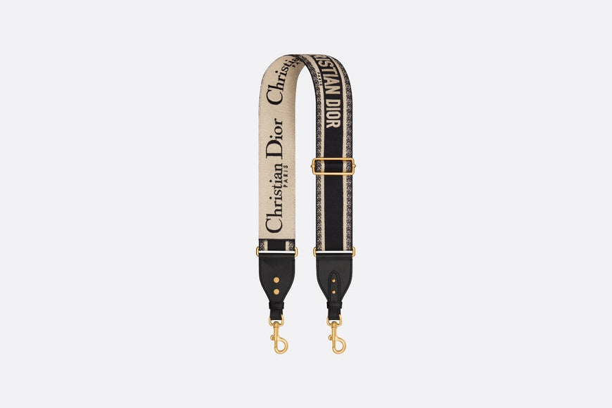 Adjustable Shoulder Strap with Ring • Black Christian Dior Paris Embroidery