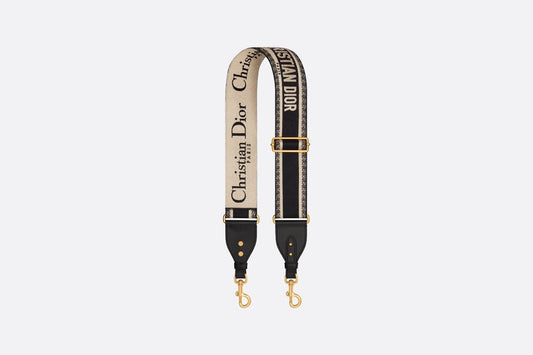 Adjustable Shoulder Strap with Ring • Black Christian Dior Paris Embroidery