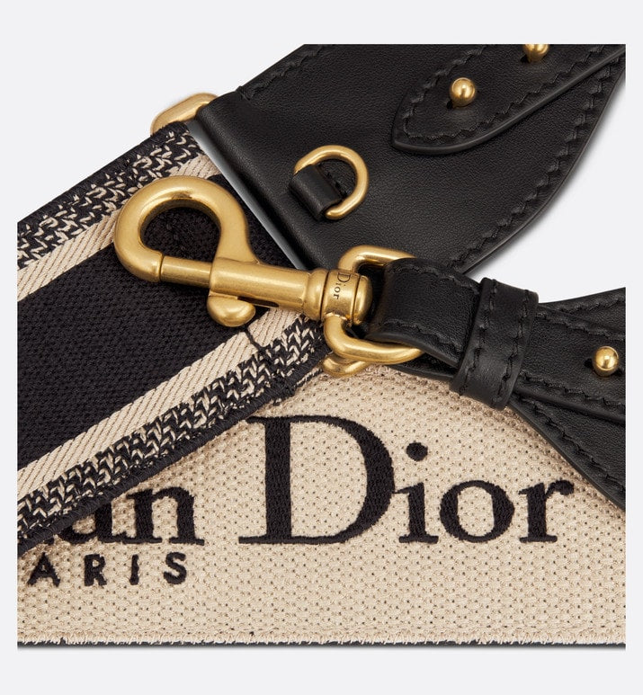Adjustable Shoulder Strap with Ring • Black Christian Dior Paris Embroidery