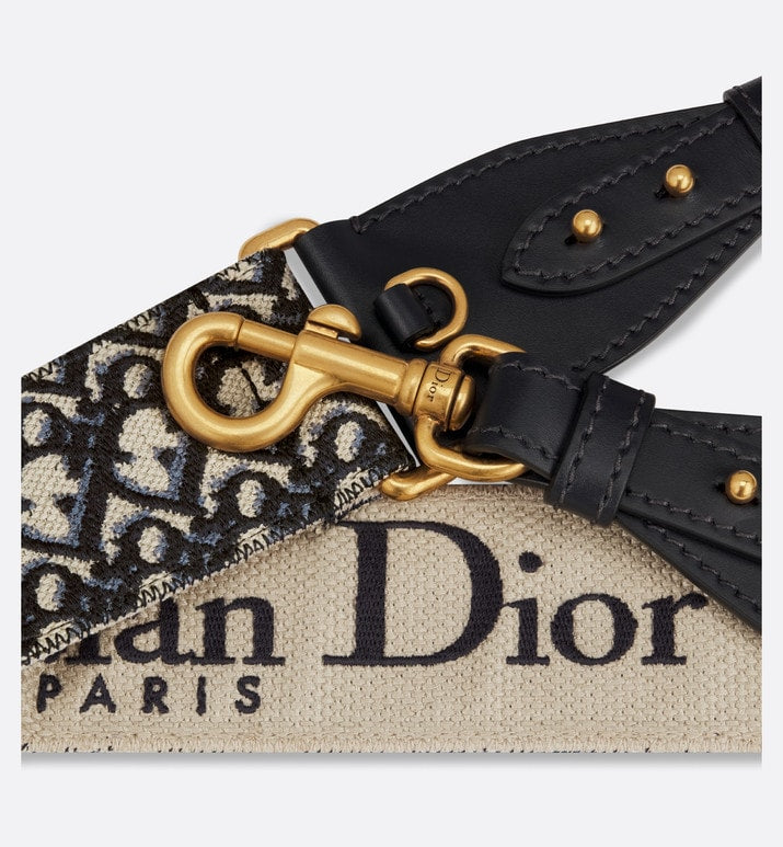 Adjustable Shoulder Strap with Ring • Blue Dior Oblique Embroidery