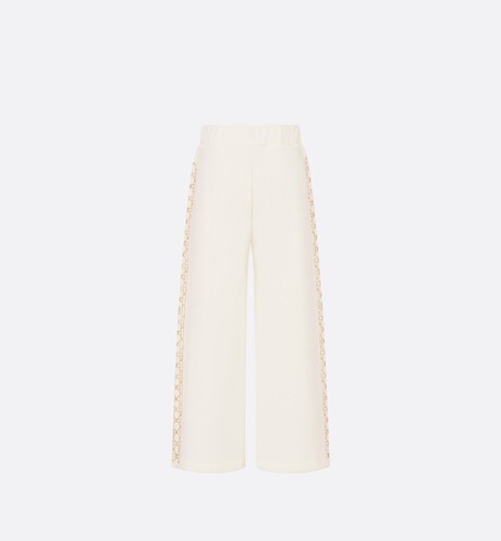 Kid's Loose Pants • Ivory Cotton-Blend Fleece with Pale Gold-Tone Cannage Motif