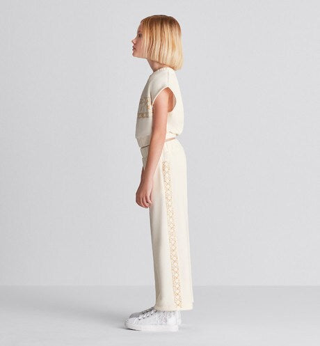 Kid's Loose Pants • Ivory Cotton-Blend Fleece with Pale Gold-Tone Cannage Motif