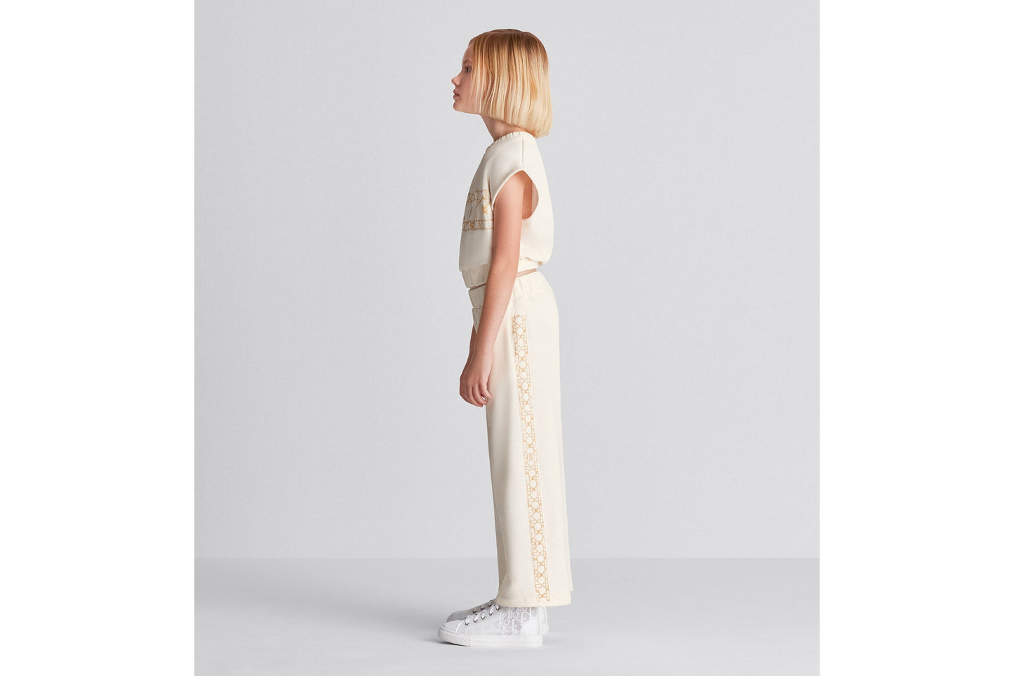 Kid's Loose Pants • Ivory Cotton-Blend Fleece with Pale Gold-Tone Cannage Motif