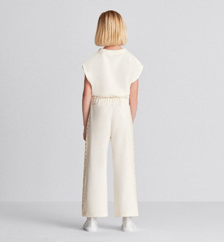 Kid's Loose Pants • Ivory Cotton-Blend Fleece with Pale Gold-Tone Cannage Motif