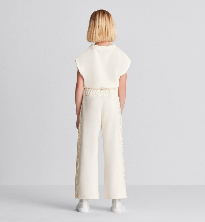 Kid's Loose Pants • Ivory Cotton-Blend Fleece with Pale Gold-Tone Cannage Motif