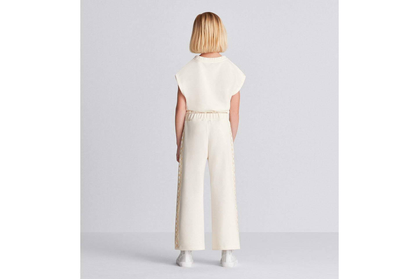 Kid's Loose Pants • Ivory Cotton-Blend Fleece with Pale Gold-Tone Cannage Motif