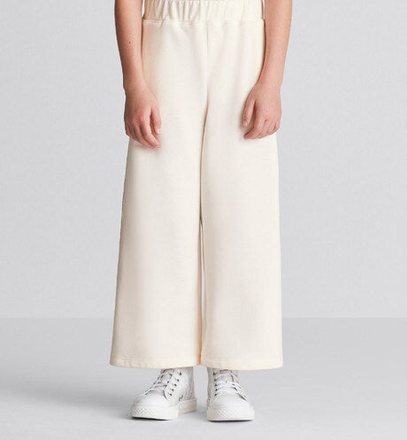 Kid's Loose Pants • Ivory Cotton-Blend Fleece with Pale Gold-Tone Cannage Motif