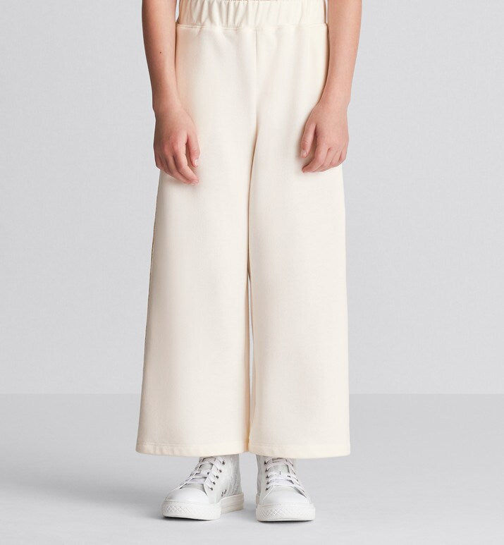 Kid's Loose Pants • Ivory Cotton-Blend Fleece with Pale Gold-Tone Cannage Motif