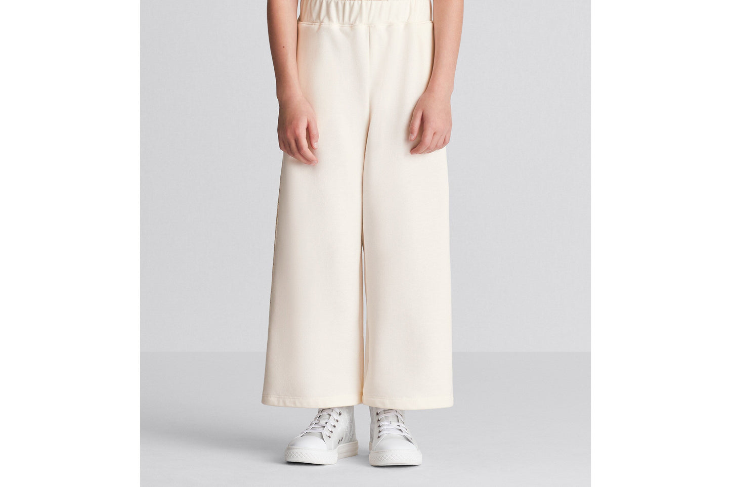 Kid's Loose Pants • Ivory Cotton-Blend Fleece with Pale Gold-Tone Cannage Motif